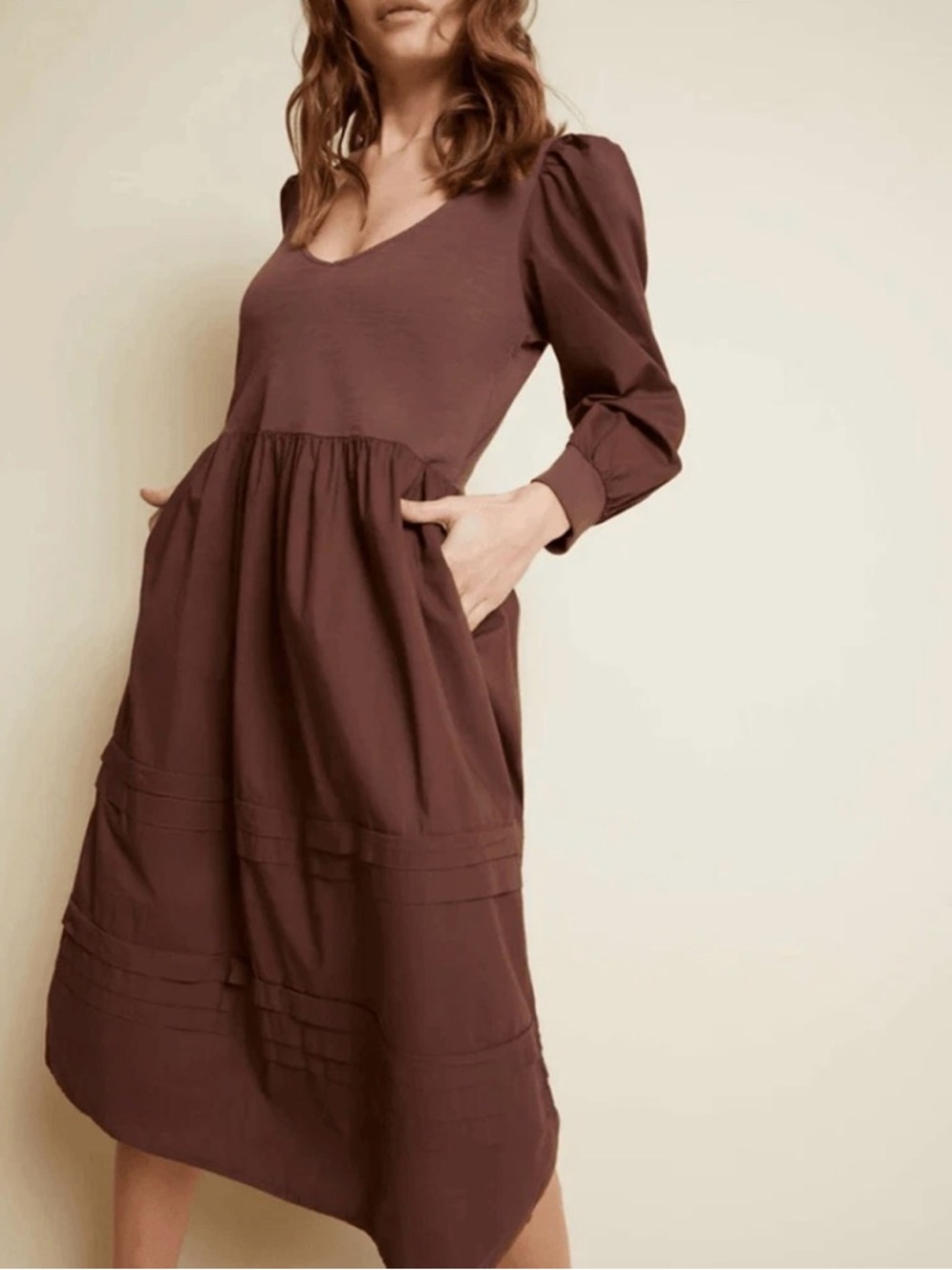 Nation LTD Dress Womens M Brown Mahal Peasant Combo Midi Cotton Tiered